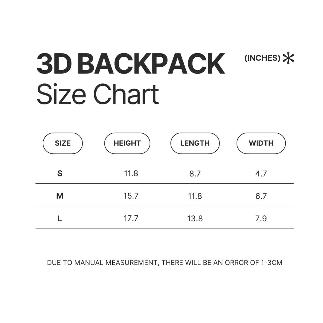 3D Backpack Size Chart - Red Dead Redemption 2 Merch