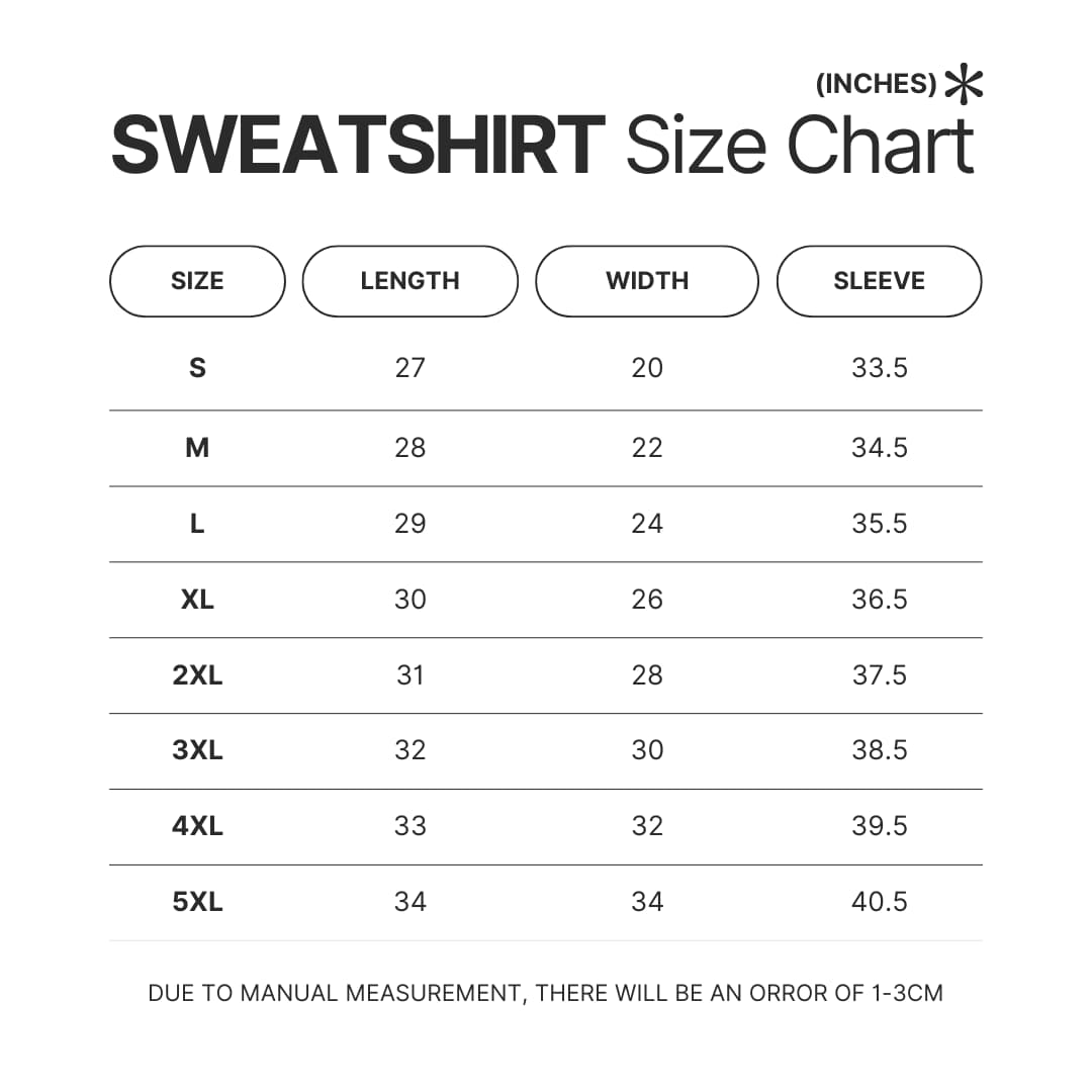 Sweatshirt Size Chart - Red Dead Redemption 2 Merch