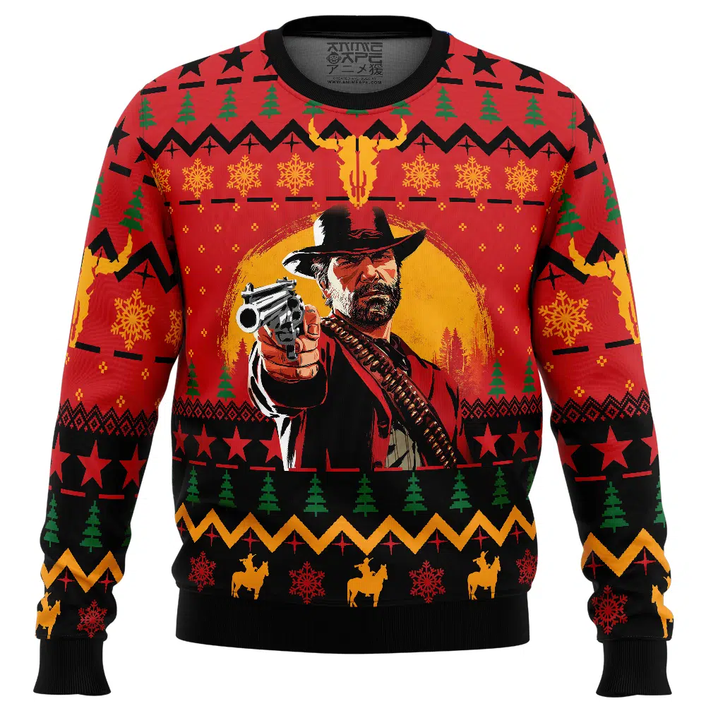 Arthur Morgan Red Dead Redemption Ugly Christmas Sweater FRONT mockup - Red Dead Redemption 2 Merch